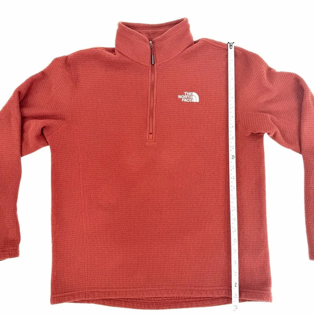 The North Face Mens Quarter Zip Waffle Grid Fleece Pullover Rust Red Medium